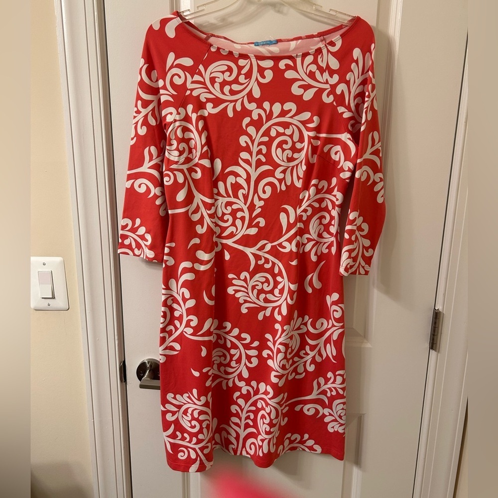 J. McLaughlin Red A-Line Dress with 3/4 Sleeves